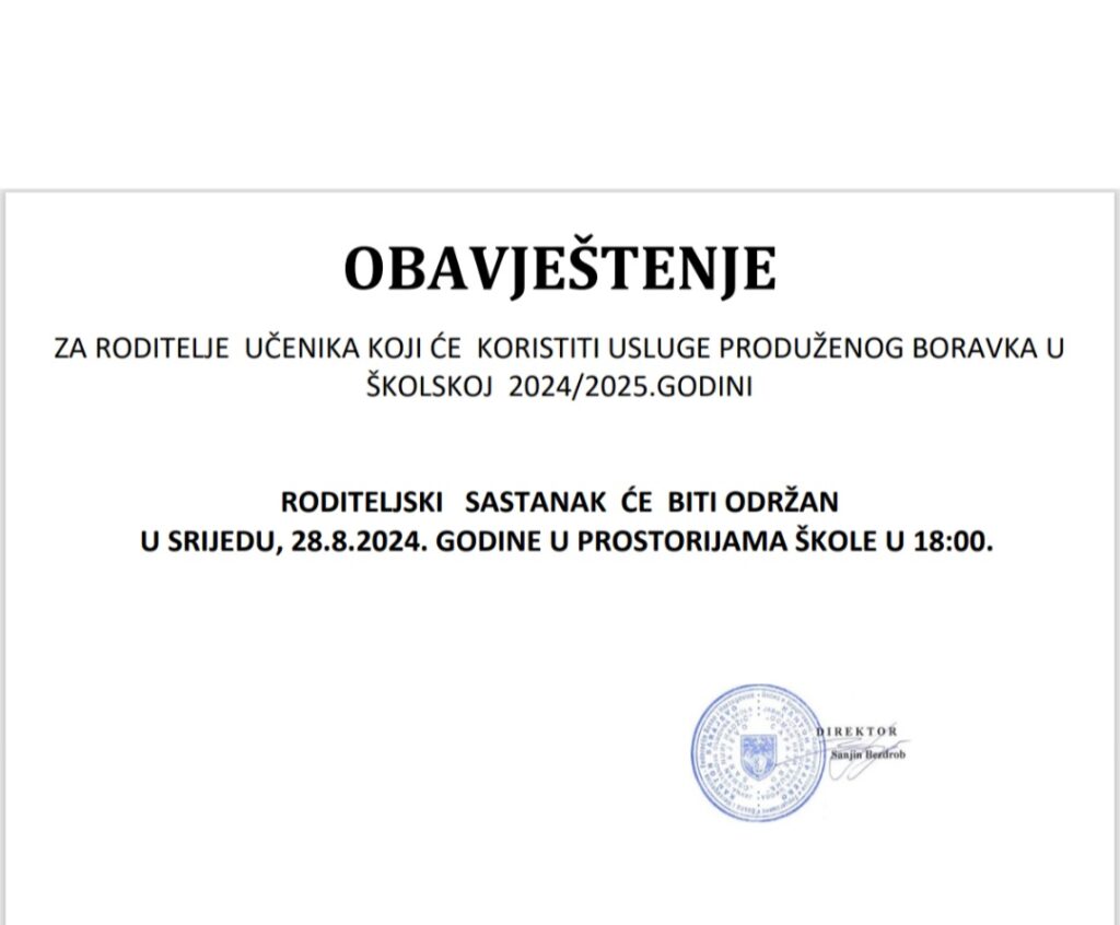 OBAVIJEST – Produženi boravak