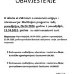 OBAVIJEST neradni dani 06.04. i 13.04.2026.USKRS I VASKRS